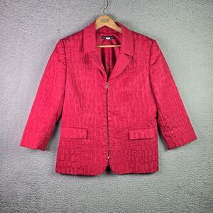 Preston York Red Zip Front Textured Blazer Jacket Size 12 Workwear Stretch Lined